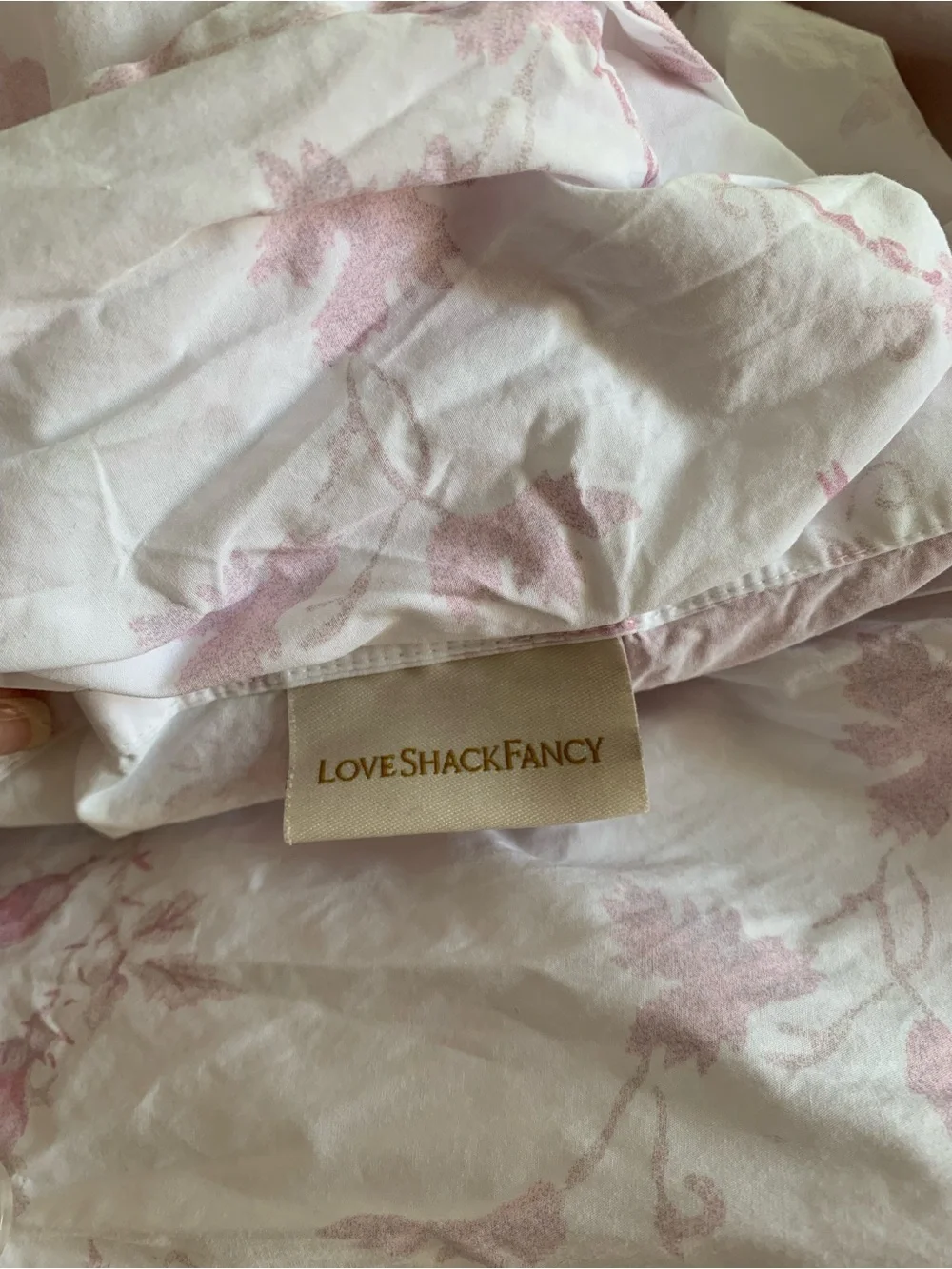 LoveShackFancy Pale Pink Floral Duvet Cover on White